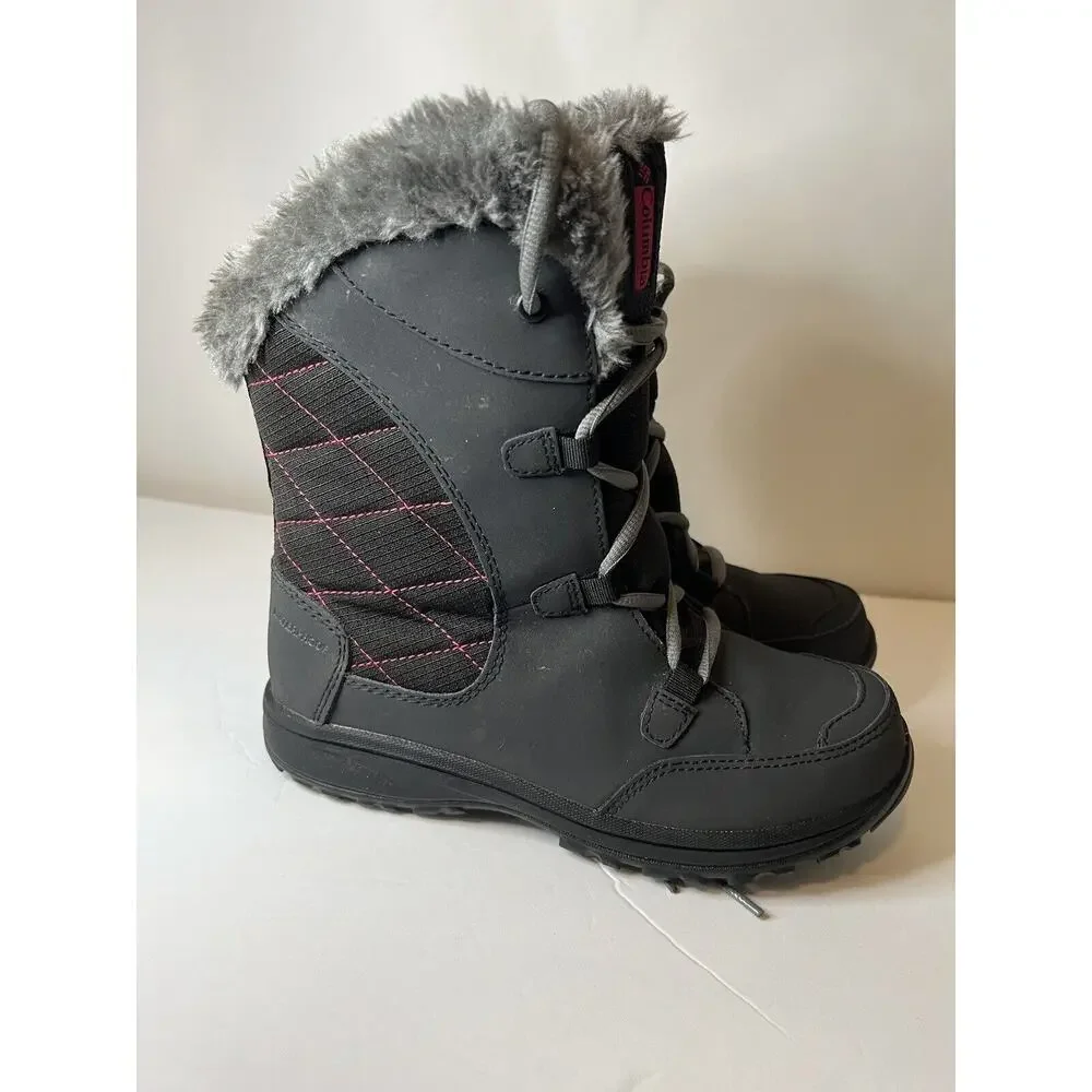 Columbia Size 4 Youth Black/Grey Faux Fur/Pink Trim